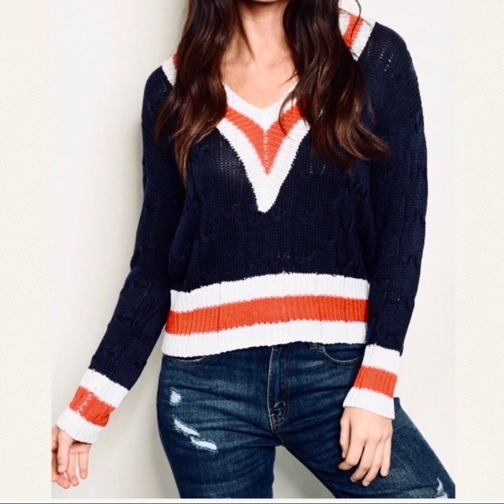 Blakely nautical 100% cotton v-neck cotton knit sweater